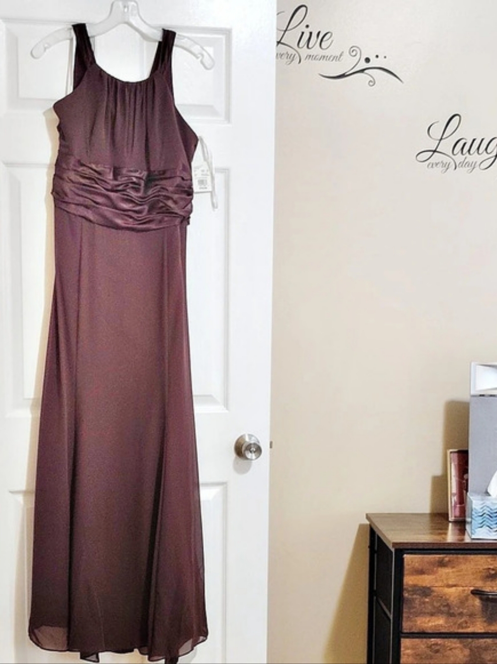 J Kara Ven Style Ruched Maxi Dress in Brown Size 14 NWT